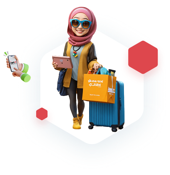 Woman with phone and luggage